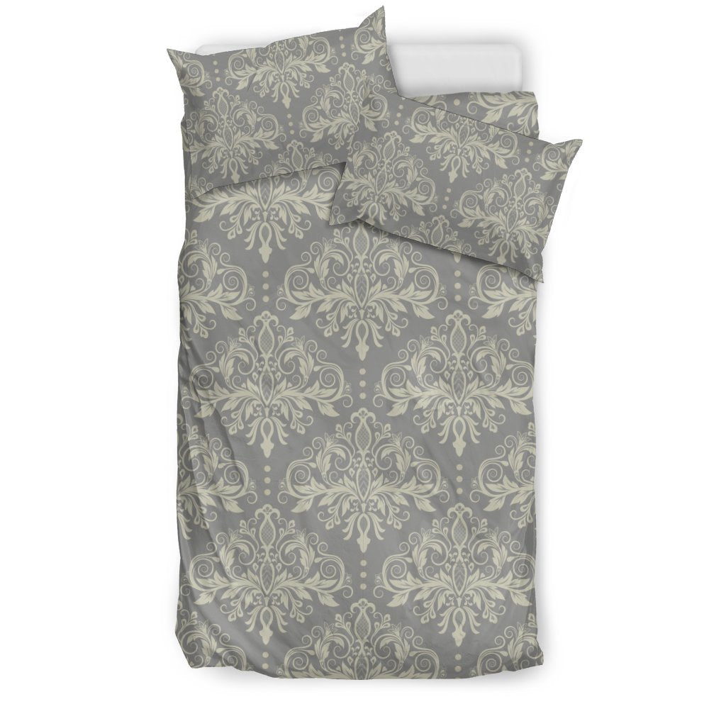Damask Grey Elegant Print Pattern Duvet Cover Bedding Set