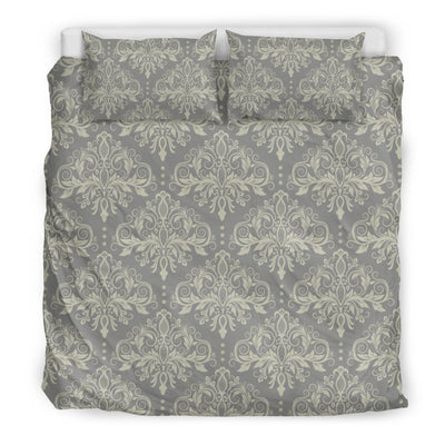 Damask Grey Elegant Print Pattern Duvet Cover Bedding Set