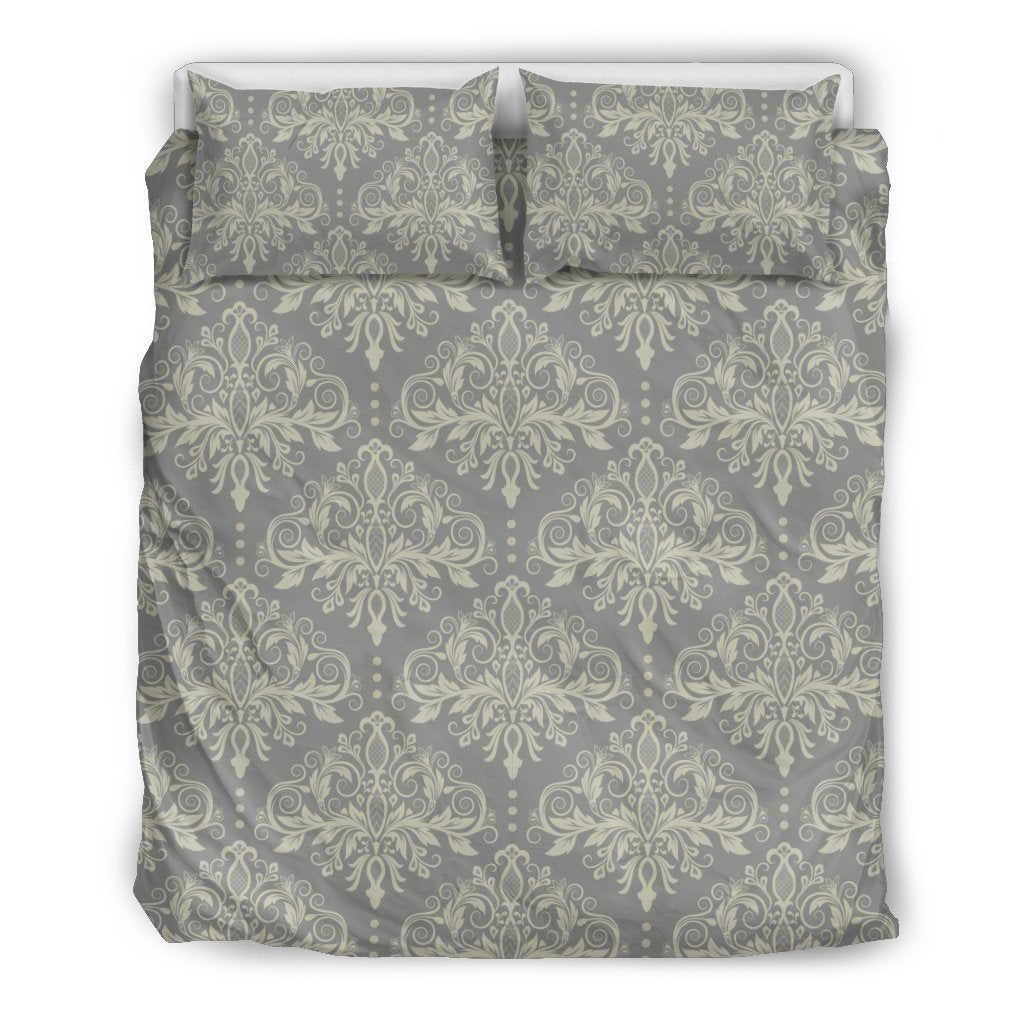 Damask Grey Elegant Print Pattern Duvet Cover Bedding Set