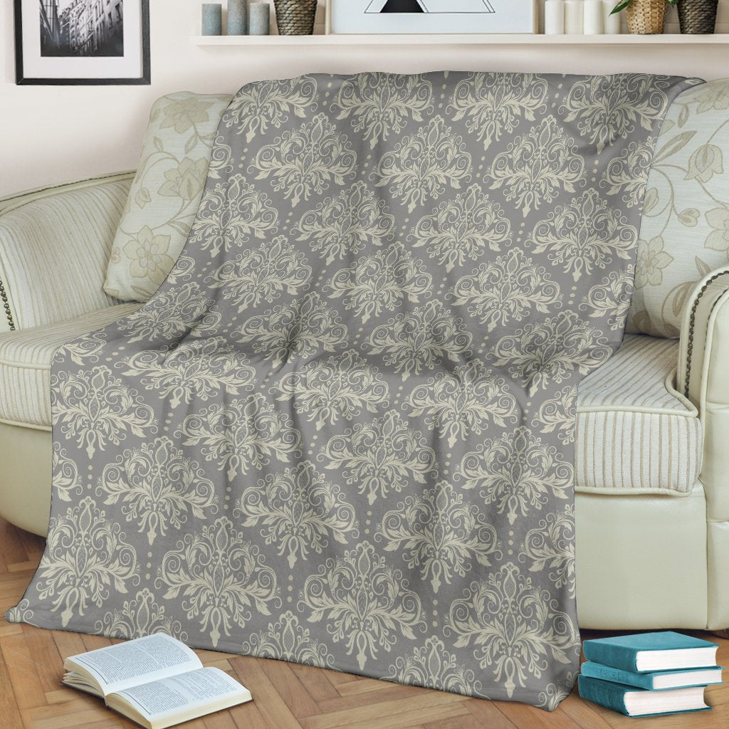 Damask Grey Elegant Print Pattern Fleece Blanket