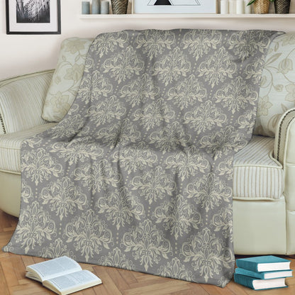 Damask Grey Elegant Print Pattern Fleece Blanket