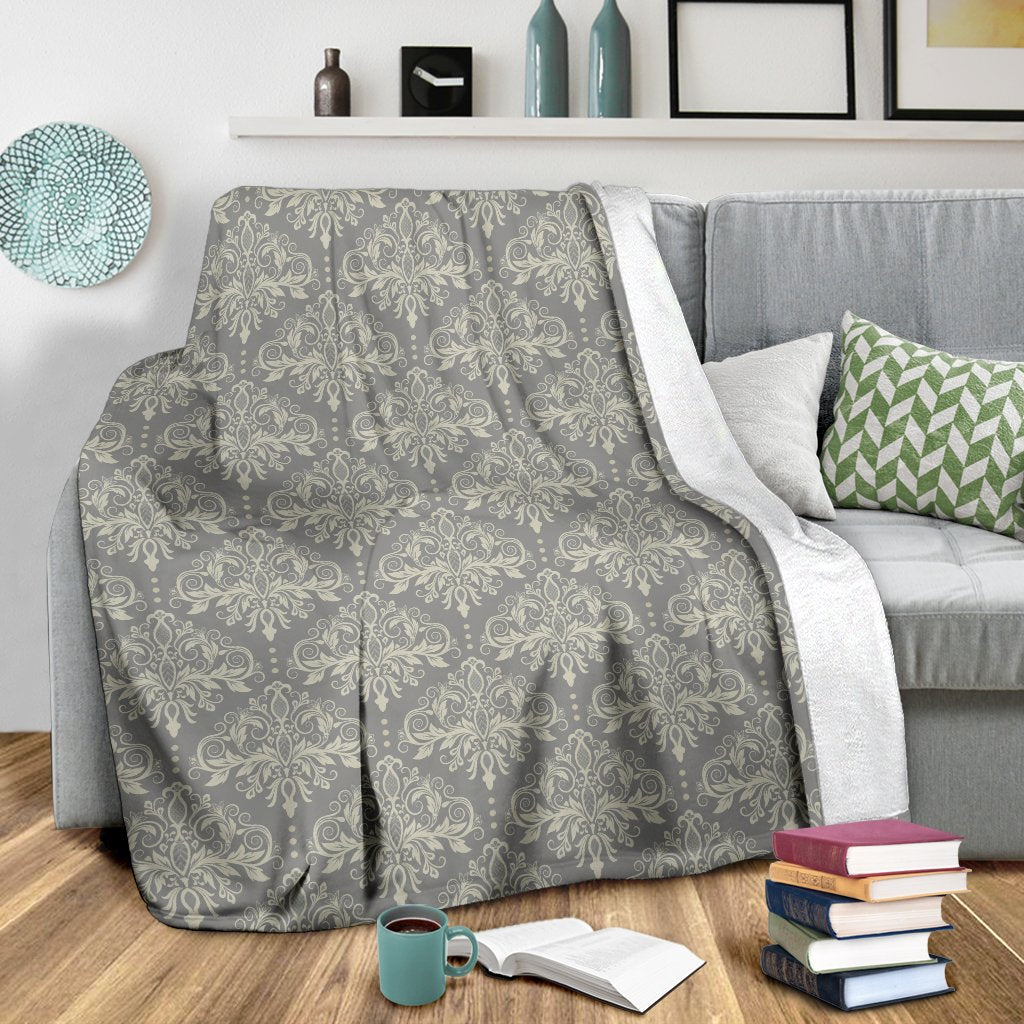 Damask Grey Elegant Print Pattern Fleece Blanket