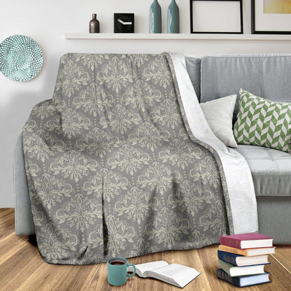 Damask Grey Elegant Print Pattern Fleece Blanket