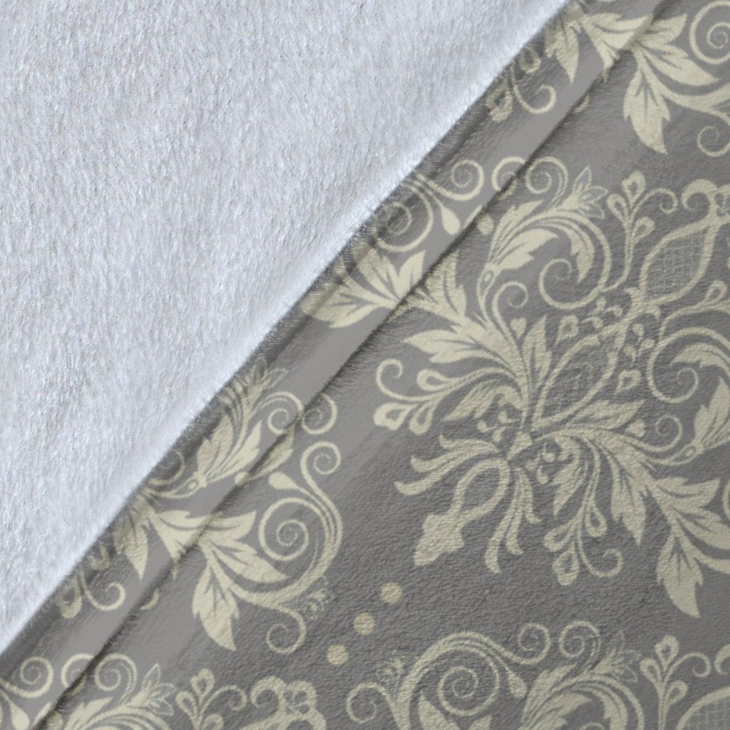 Damask Grey Elegant Print Pattern Fleece Blanket