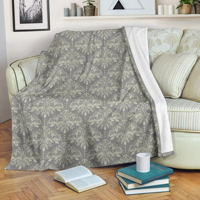Damask Grey Elegant Print Pattern Fleece Blanket