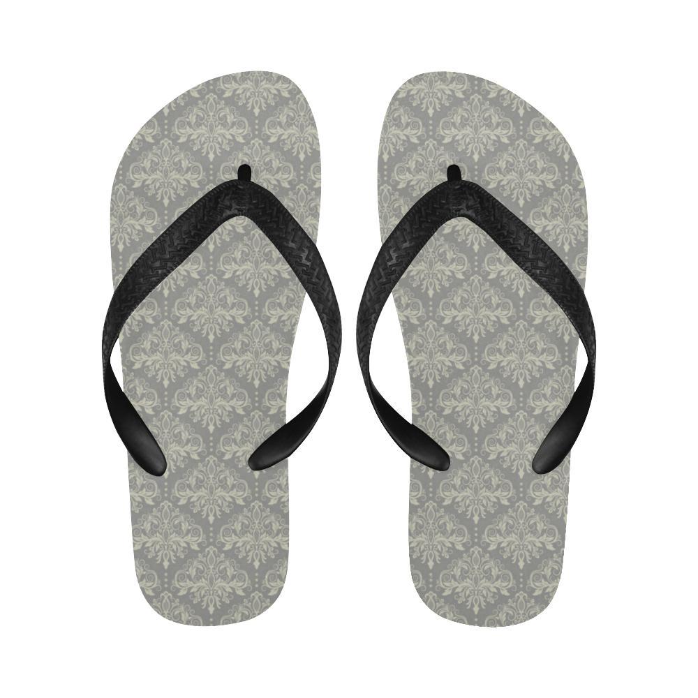 Damask Grey Elegant Print Pattern Flip Flops-JTAMIGO.COM