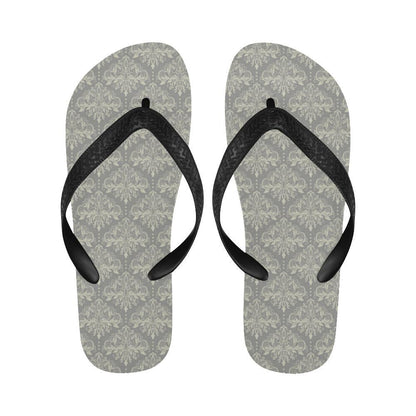 Damask Grey Elegant Print Pattern Flip Flops-JTAMIGO.COM