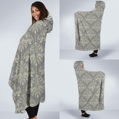 Damask Grey Elegant Print Pattern Hooded Blanket-JTAMIGO.COM
