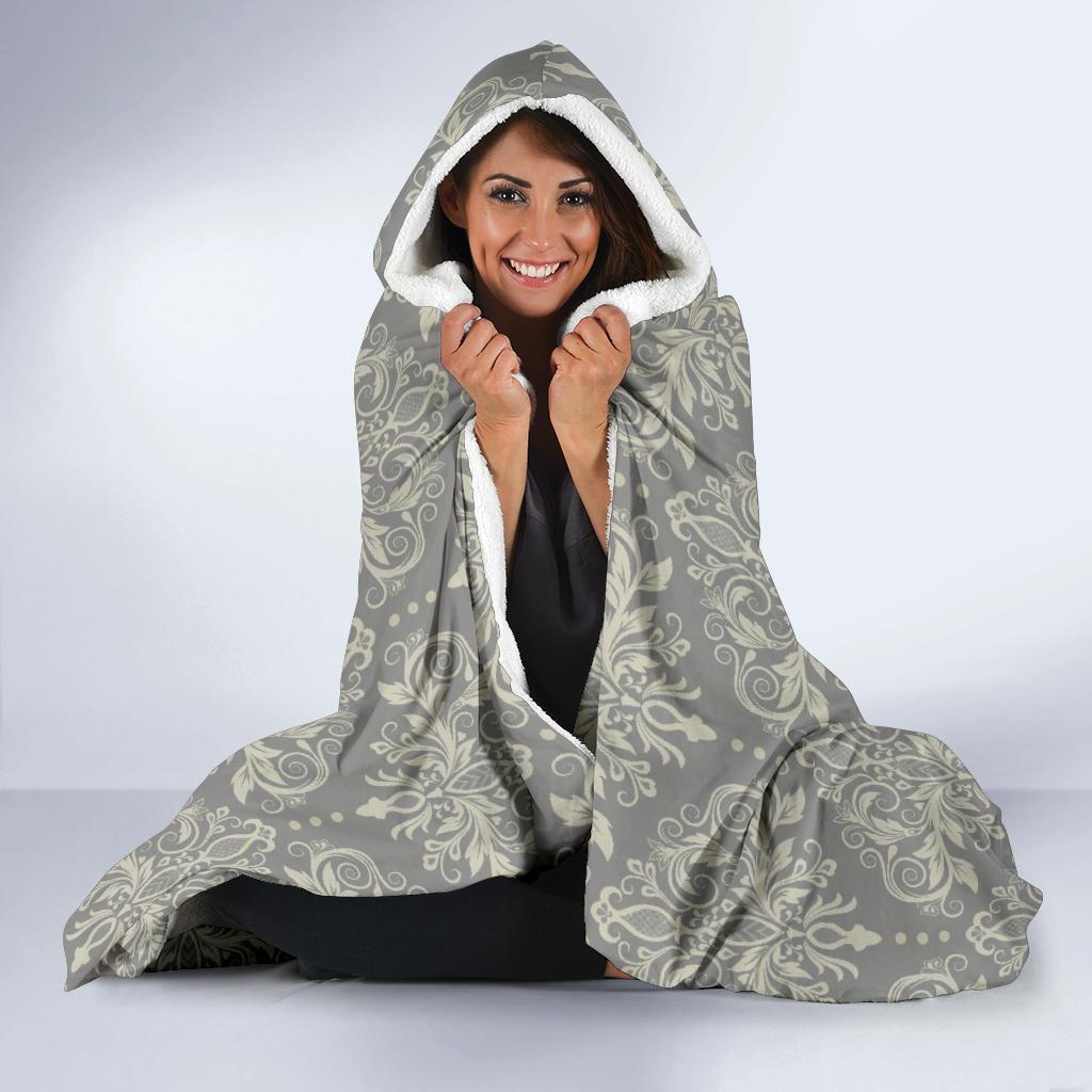 Damask Grey Elegant Print Pattern Hooded Blanket-JTAMIGO.COM