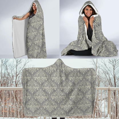 Damask Grey Elegant Print Pattern Hooded Blanket-JTAMIGO.COM