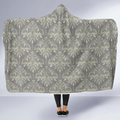 Damask Grey Elegant Print Pattern Hooded Blanket-JTAMIGO.COM