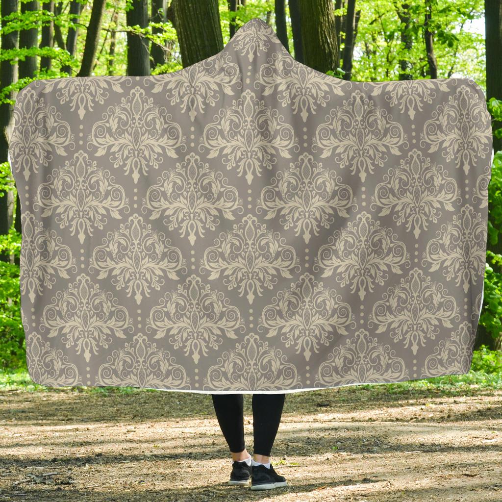 Damask Grey Elegant Print Pattern Hooded Blanket-JTAMIGO.COM