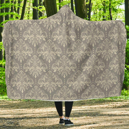 Damask Grey Elegant Print Pattern Hooded Blanket-JTAMIGO.COM