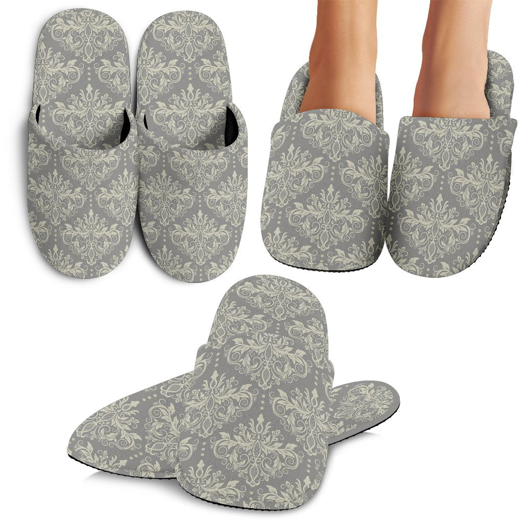Damask Grey Elegant Print Pattern House Slippers