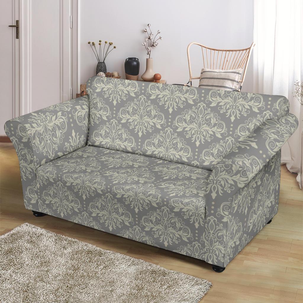 Damask Grey Elegant Print Pattern Loveseat Slipcover-JTAMIGO.COM