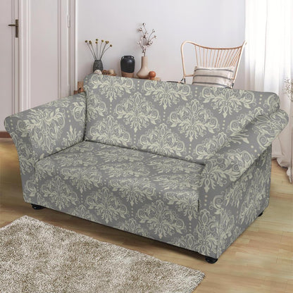 Damask Grey Elegant Print Pattern Loveseat Slipcover-JTAMIGO.COM