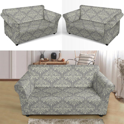 Damask Grey Elegant Print Pattern Loveseat Slipcover-JTAMIGO.COM
