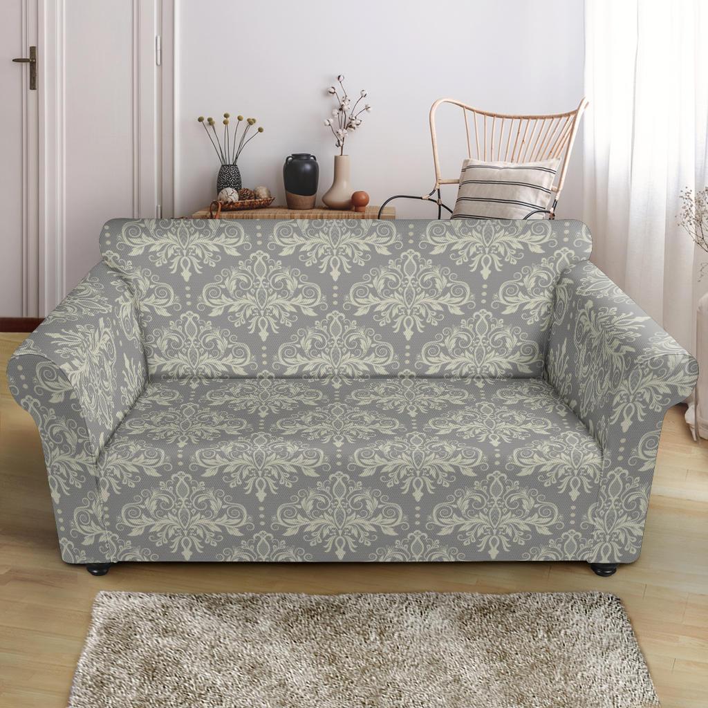 Damask Grey Elegant Print Pattern Loveseat Slipcover-JTAMIGO.COM