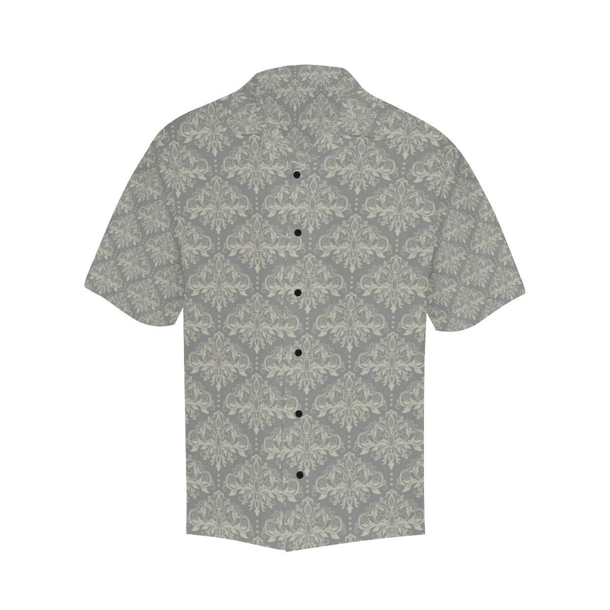 Damask Grey Elegant Print Pattern Men Aloha Hawaiian Shirt