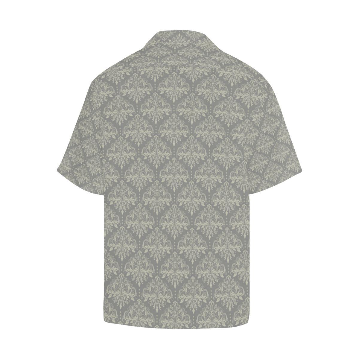 Damask Grey Elegant Print Pattern Men Aloha Hawaiian Shirt