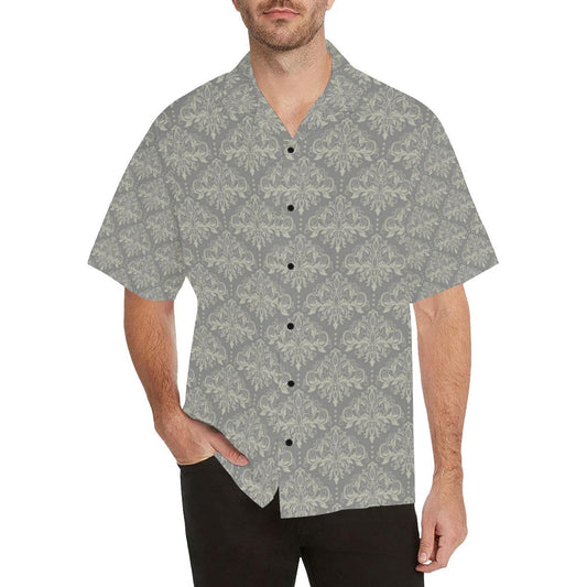 Damask Grey Elegant Print Pattern Men Aloha Hawaiian Shirt