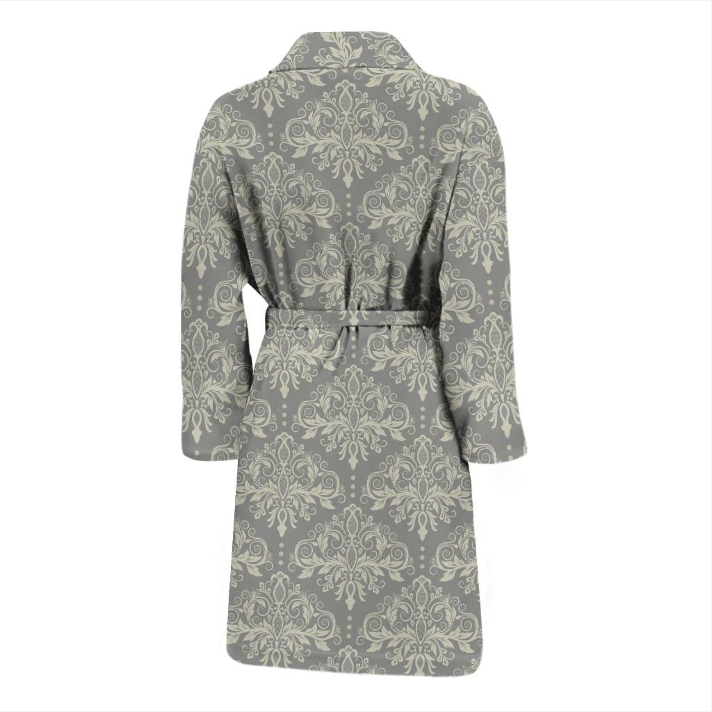 Damask Grey Elegant Print Pattern Men Bath Robe-JTAMIGO.COM