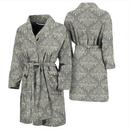 Damask Grey Elegant Print Pattern Men Bath Robe-JTAMIGO.COM