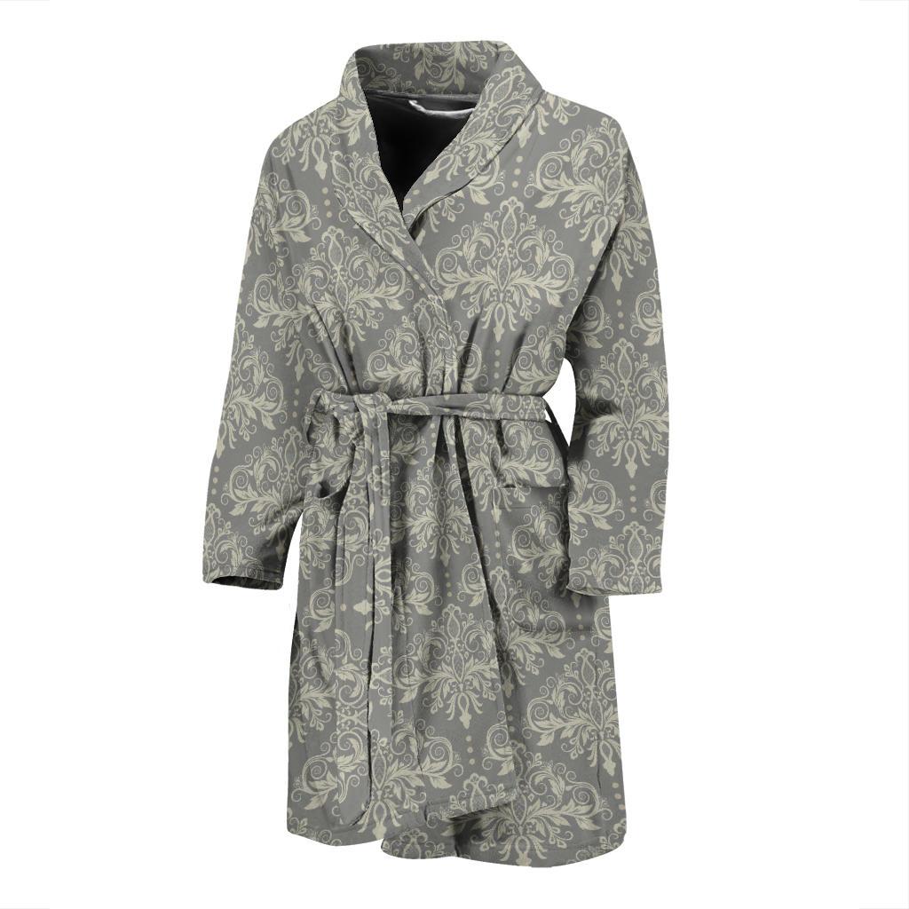 Damask Grey Elegant Print Pattern Men Bath Robe-JTAMIGO.COM