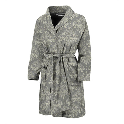Damask Grey Elegant Print Pattern Men Bath Robe-JTAMIGO.COM