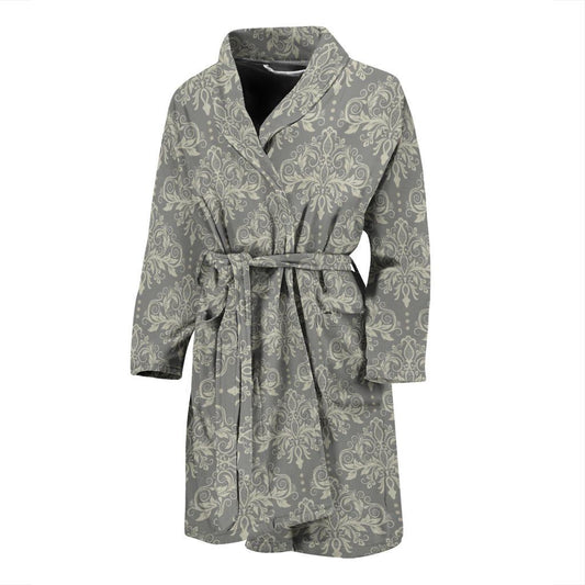 Damask Grey Elegant Print Pattern Men Bath Robe-JTAMIGO.COM