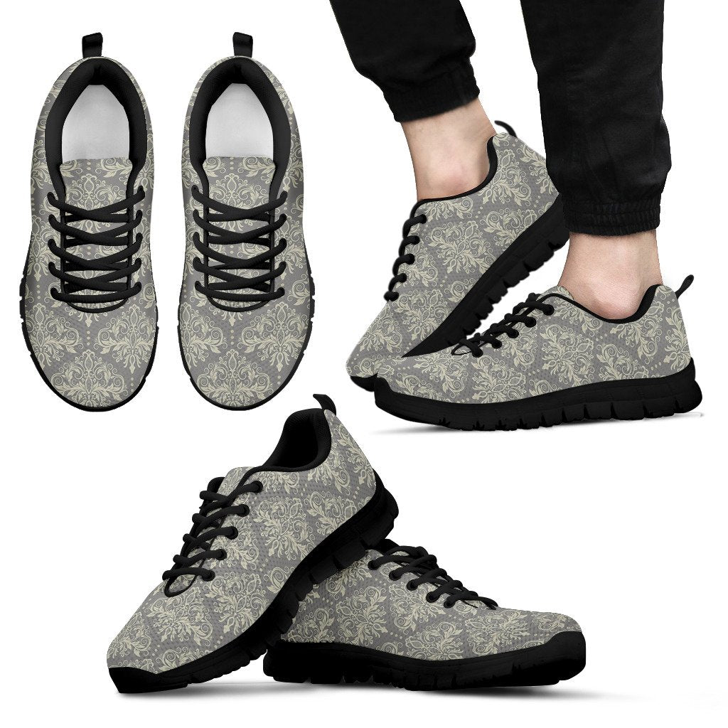 Damask Grey Elegant Print Pattern Men Sneakers Shoes