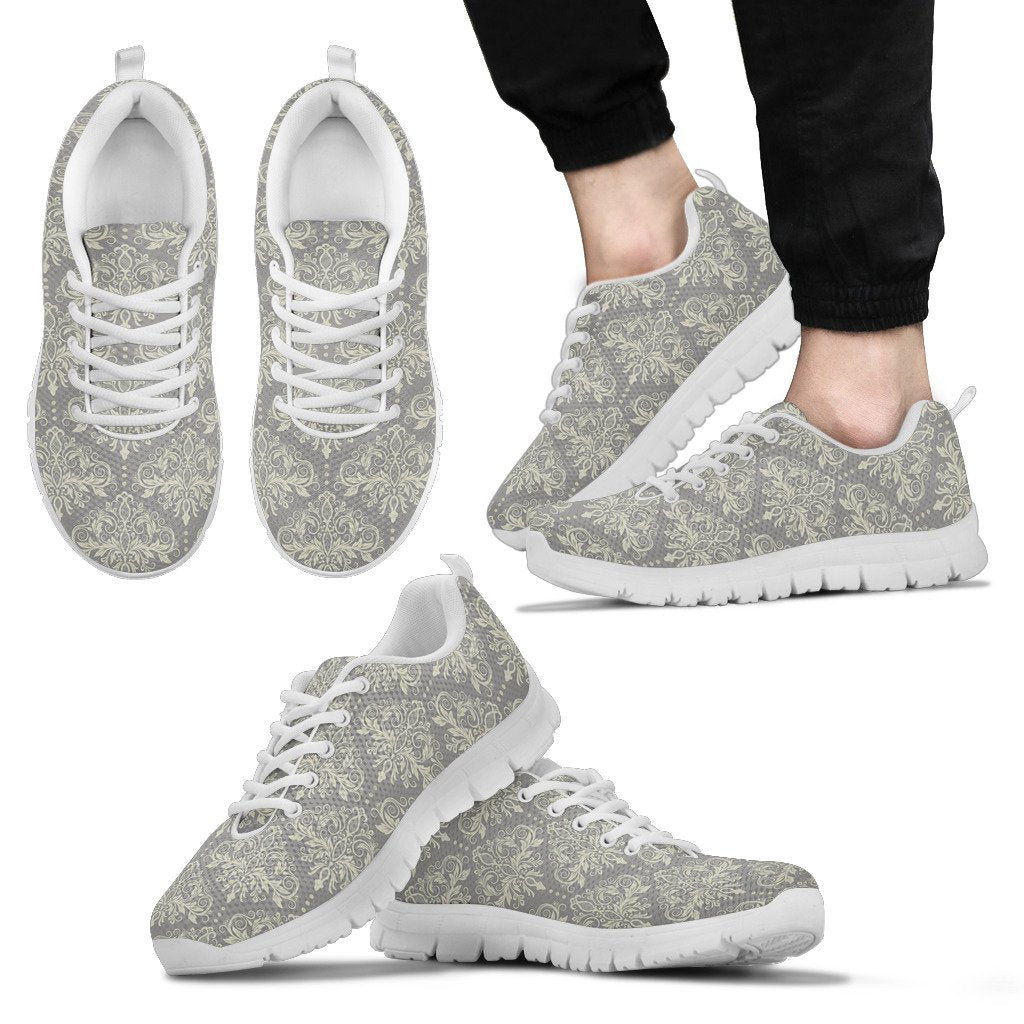 Damask Grey Elegant Print Pattern Men Sneakers Shoes