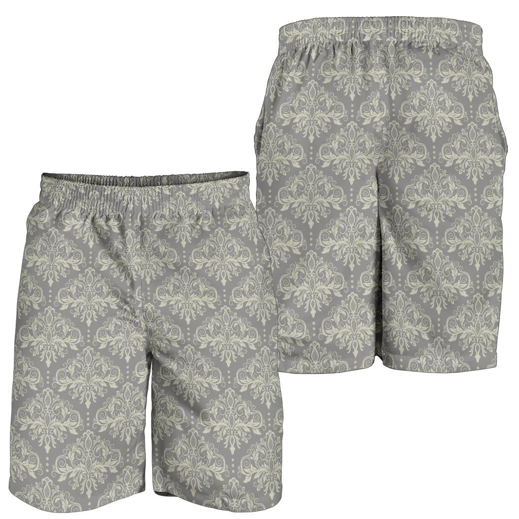 Damask Grey Elegant Print Pattern Mens Shorts-JTAMIGO.COM
