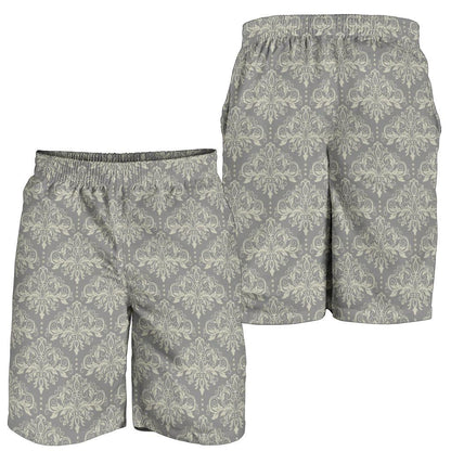 Damask Grey Elegant Print Pattern Mens Shorts-JTAMIGO.COM