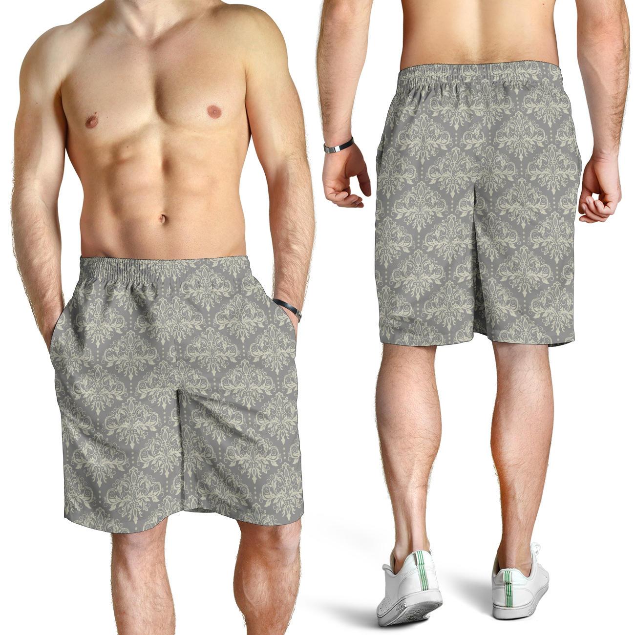 Damask Grey Elegant Print Pattern Mens Shorts-JTAMIGO.COM