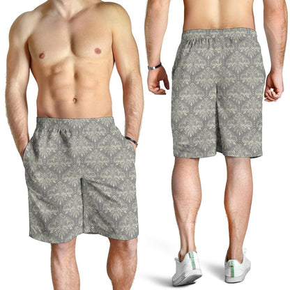 Damask Grey Elegant Print Pattern Mens Shorts-JTAMIGO.COM