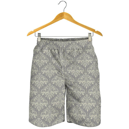 Damask Grey Elegant Print Pattern Mens Shorts-JTAMIGO.COM