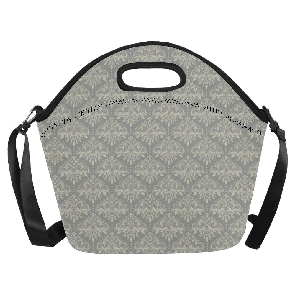 Damask Grey Elegant Print Pattern Neoprene Lunch Bag (Model 1669)(Large)-JTAMIGO.COM