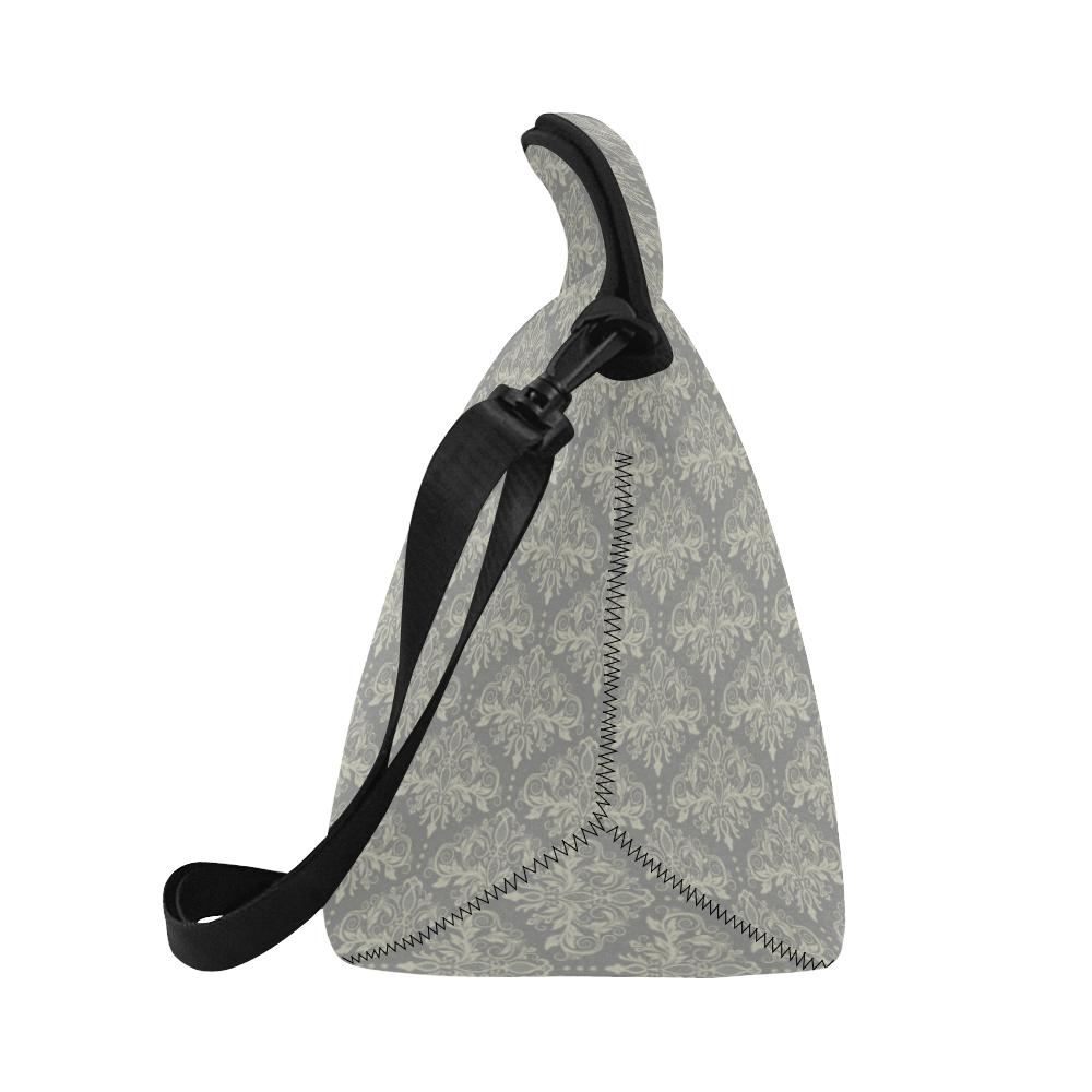 Damask Grey Elegant Print Pattern Neoprene Lunch Bag (Model 1669)(Large)-JTAMIGO.COM