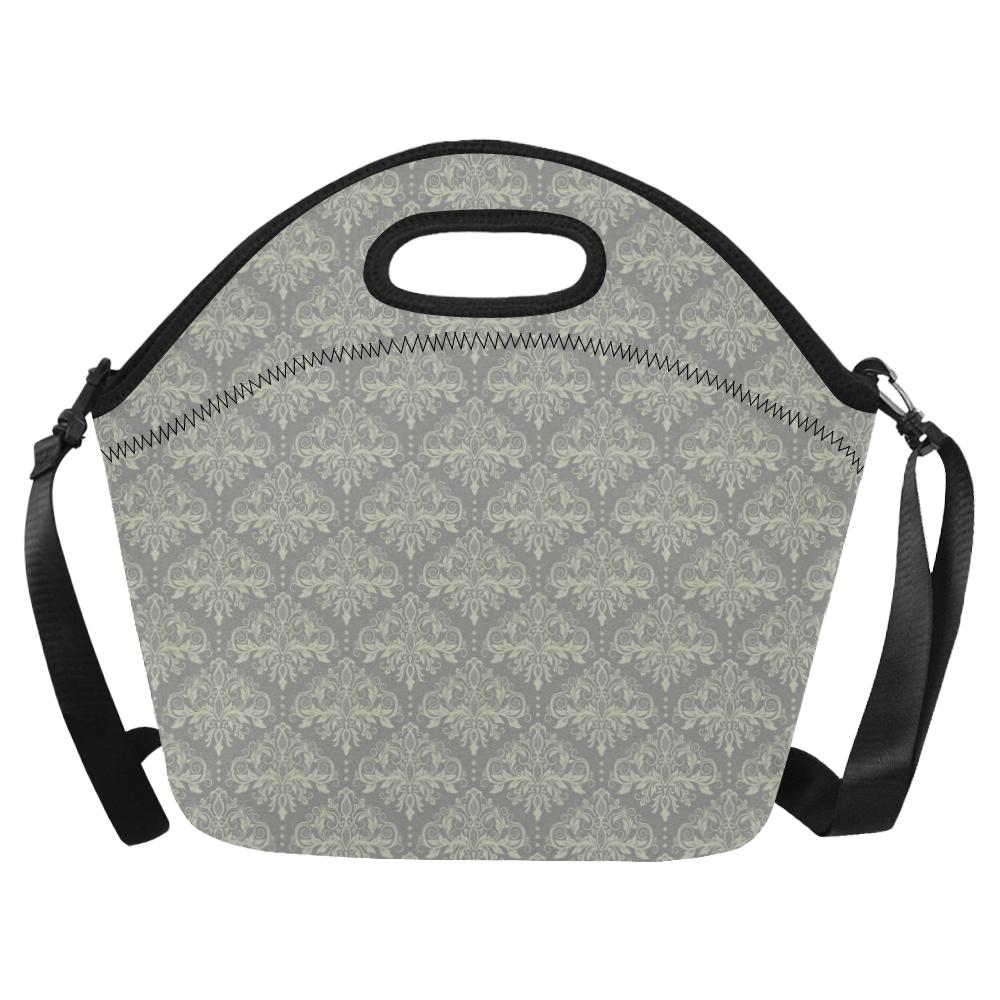 Damask Grey Elegant Print Pattern Neoprene Lunch Bag (Model 1669)(Large)-JTAMIGO.COM