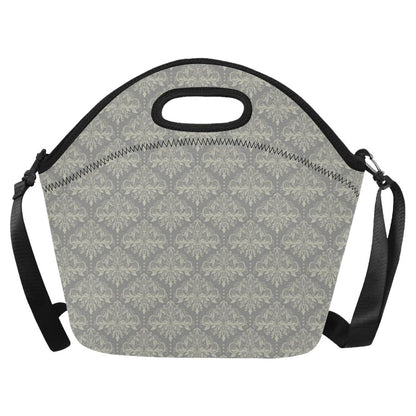 Damask Grey Elegant Print Pattern Neoprene Lunch Bag (Model 1669)(Large)-JTAMIGO.COM
