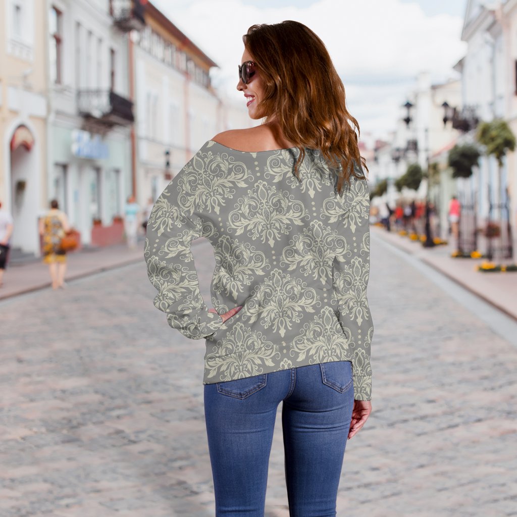 Damask Grey Elegant Print Pattern Off Shoulder Sweatshirt
