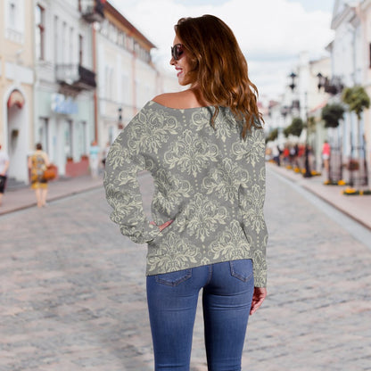Damask Grey Elegant Print Pattern Off Shoulder Sweatshirt