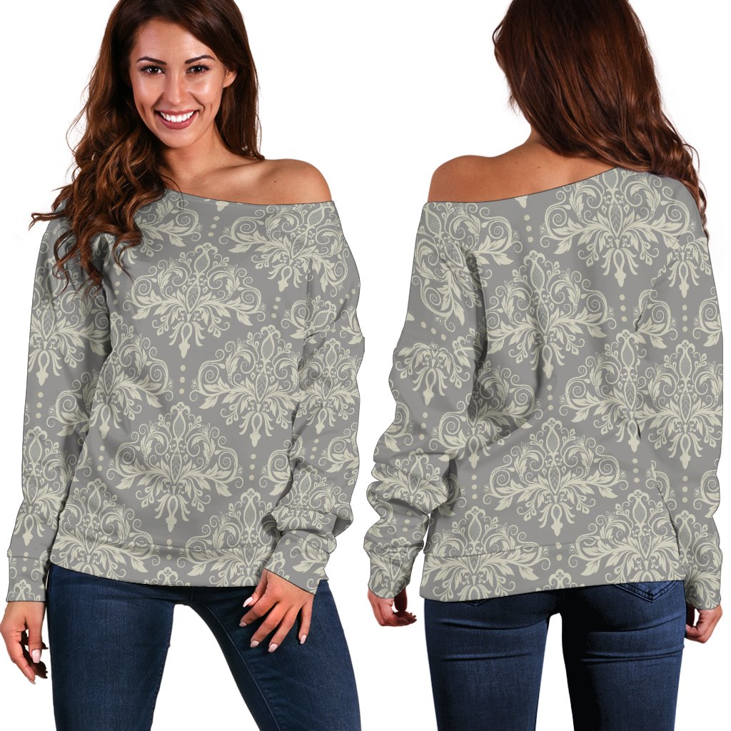 Damask Grey Elegant Print Pattern Off Shoulder Sweatshirt