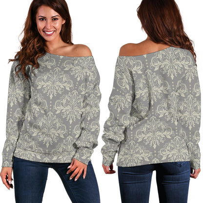 Damask Grey Elegant Print Pattern Off Shoulder Sweatshirt
