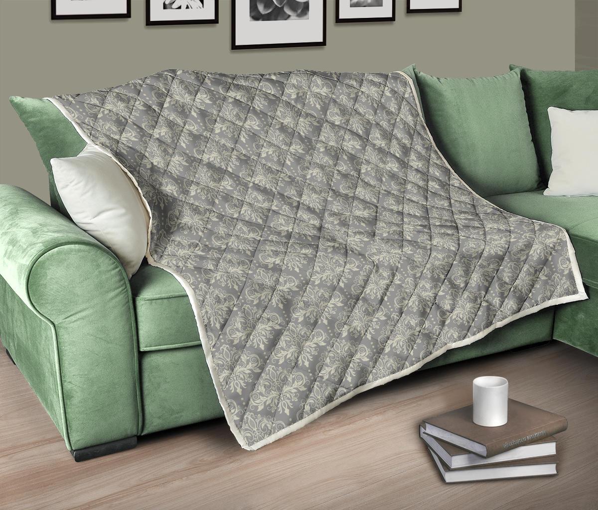 Damask Grey Elegant Print Pattern Premium Quilt-JTAMIGO.COM