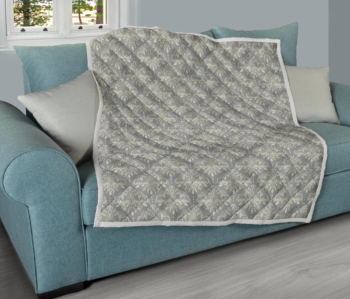 Damask Grey Elegant Print Pattern Premium Quilt-JTAMIGO.COM
