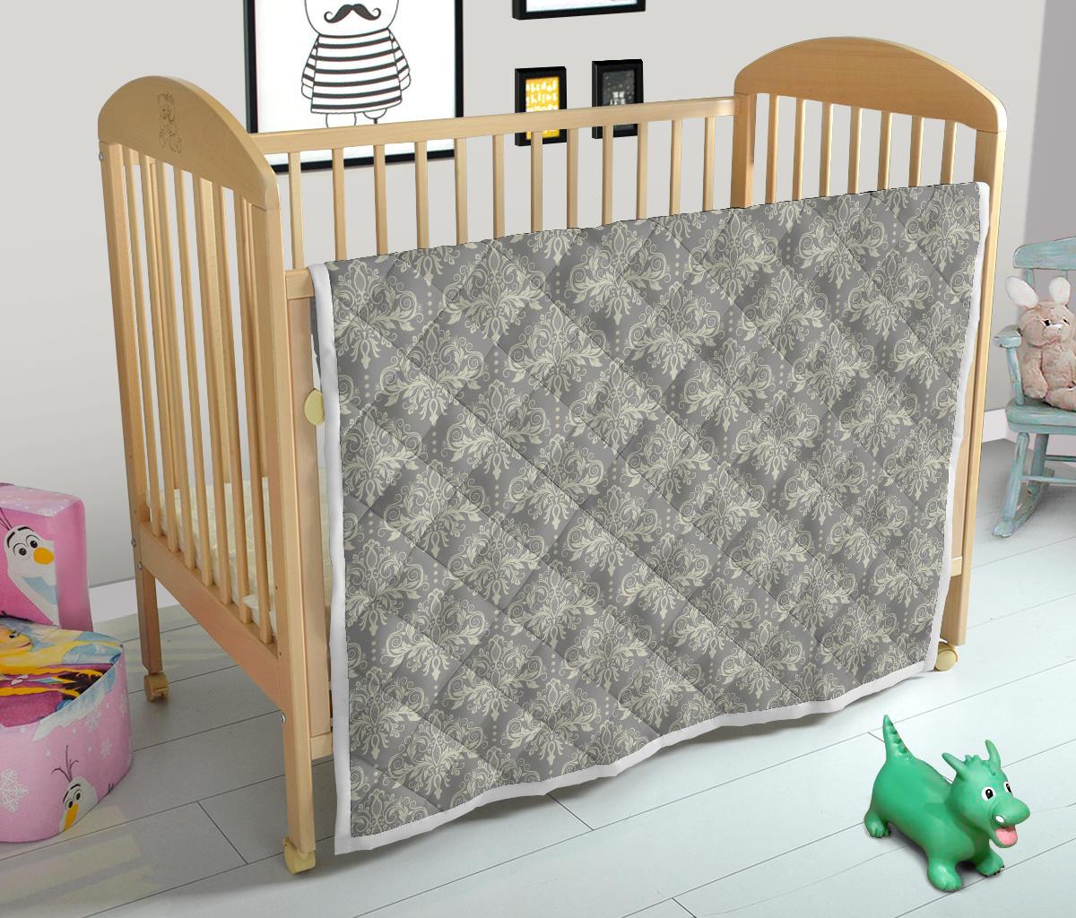 Damask Grey Elegant Print Pattern Premium Quilt-JTAMIGO.COM