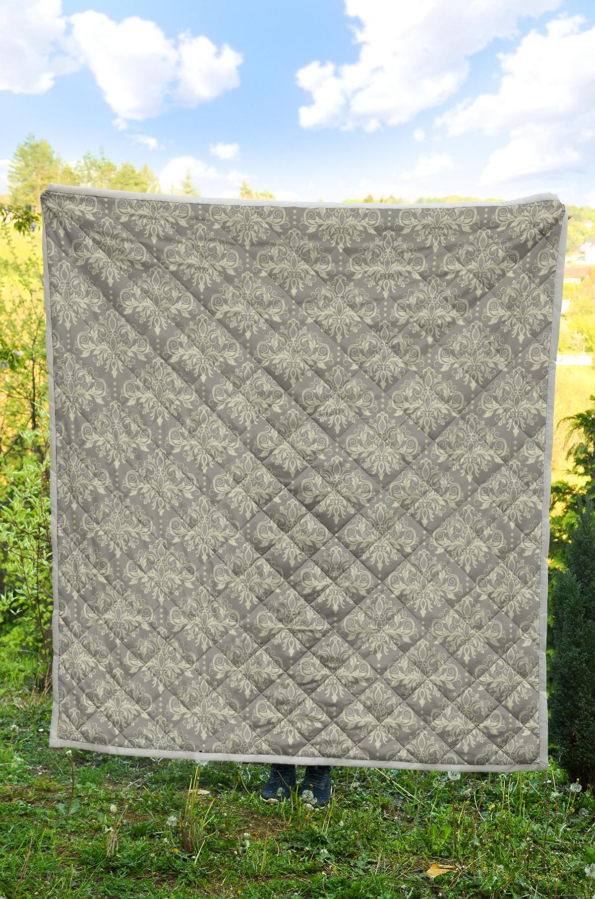 Damask Grey Elegant Print Pattern Premium Quilt-JTAMIGO.COM