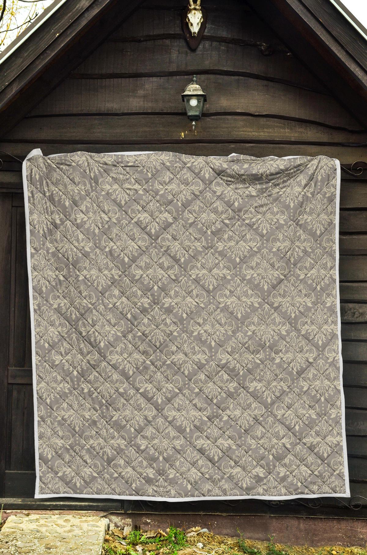 Damask Grey Elegant Print Pattern Premium Quilt-JTAMIGO.COM